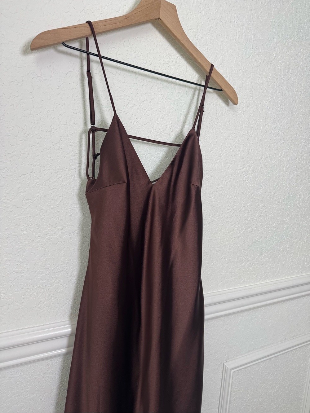 NWT Zara Chocolate Brown Satin Strappy Maxi Dress Size L - Picture 2 of 6